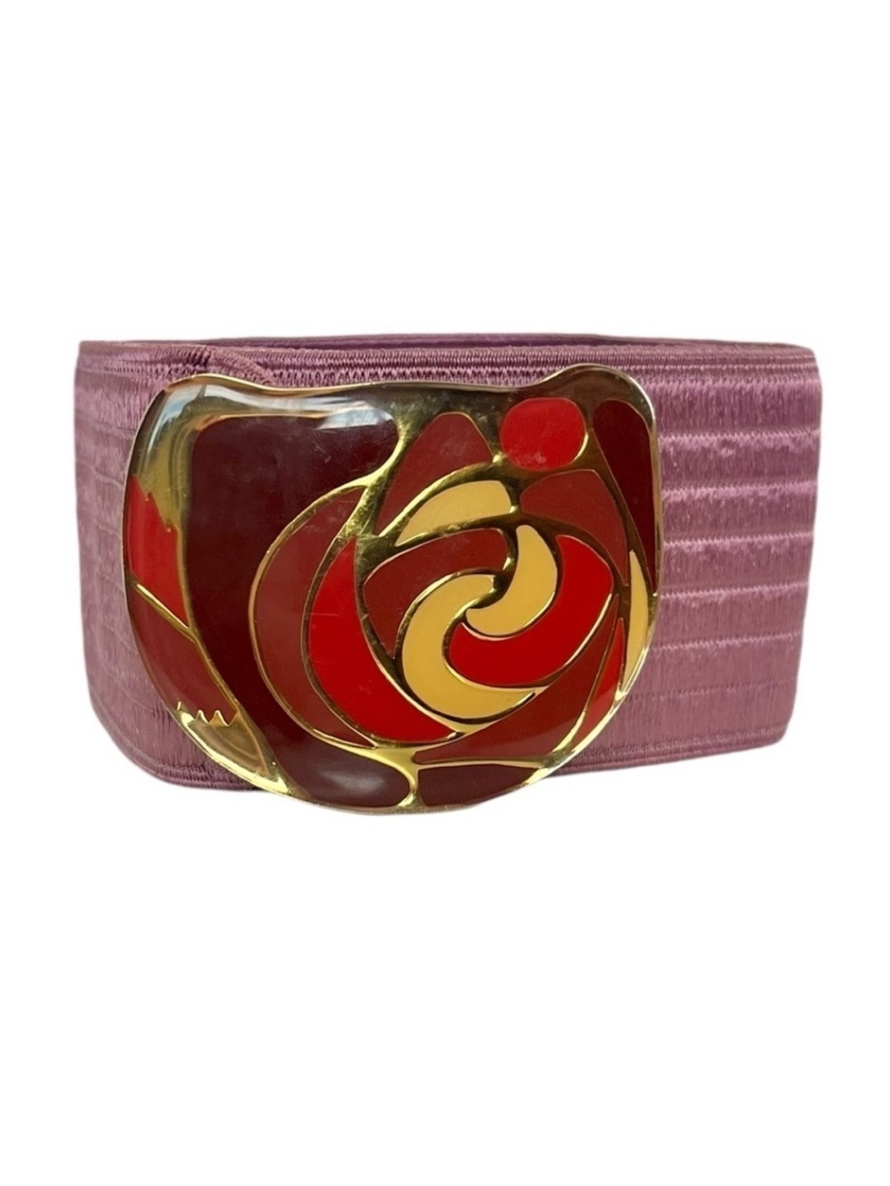 Vintage 80s Charmant Pink Sateen Elastic Stretch Cinch Belt w/Enamel Buckle MCM